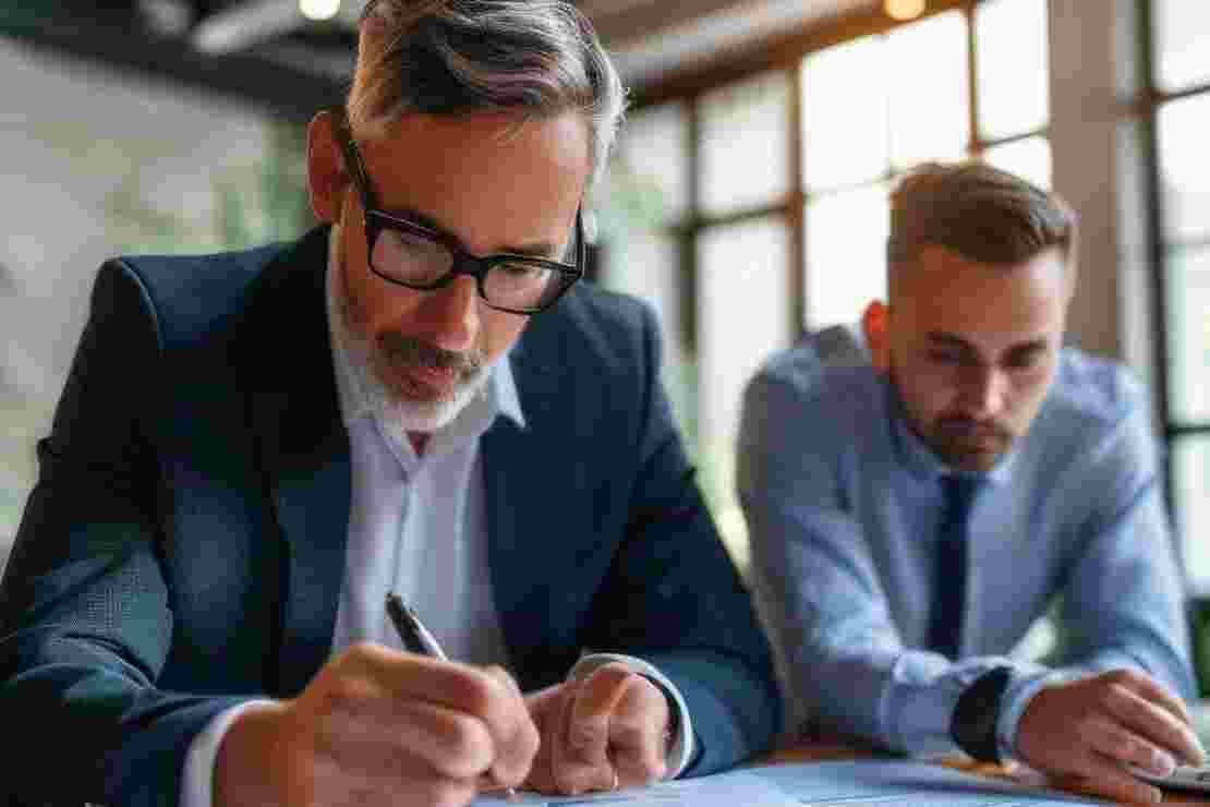 Man calculating cost savings representing Conexis VMS free set up (1110-740)