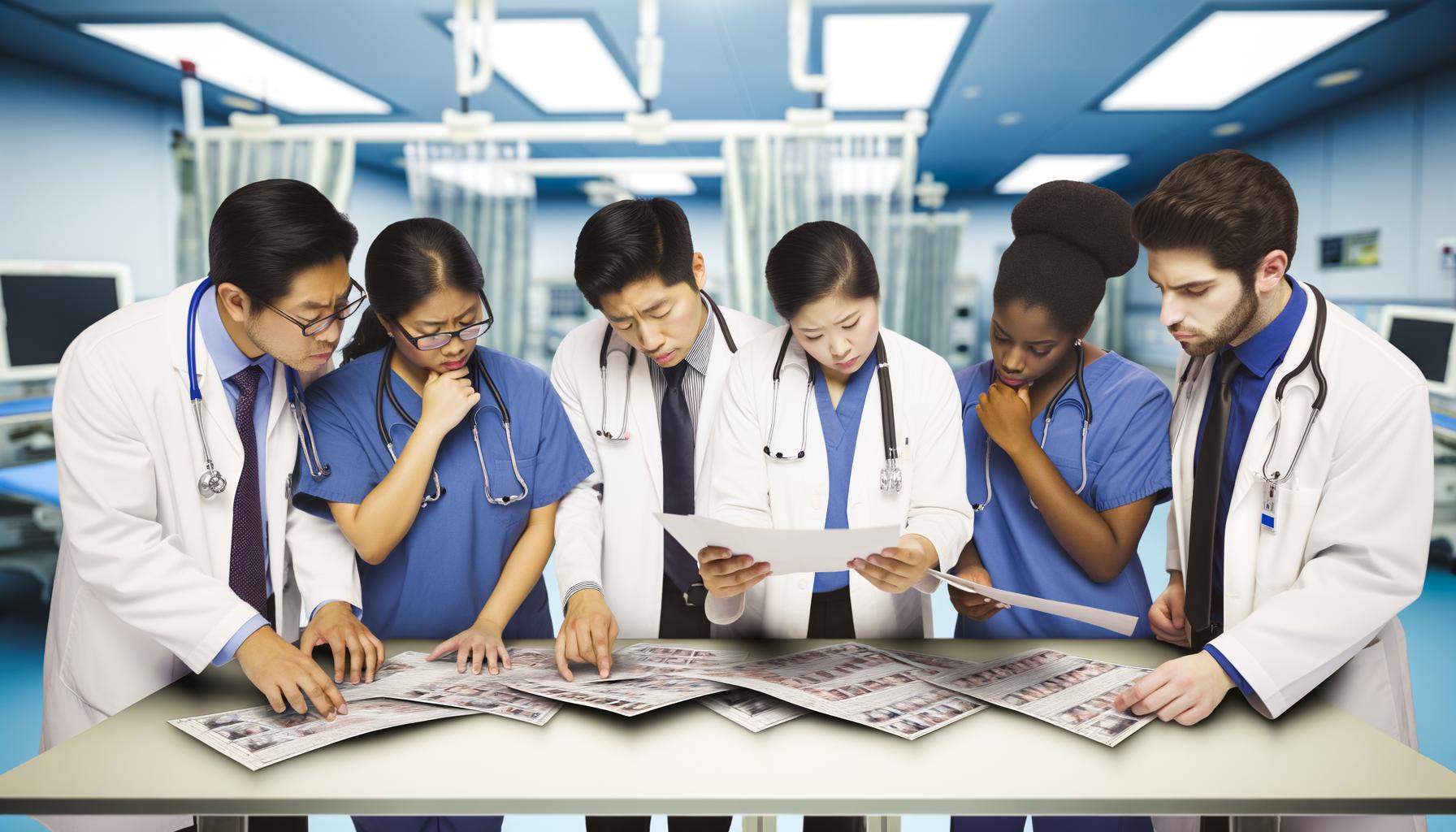 A photo of healthcare workers looking at charts